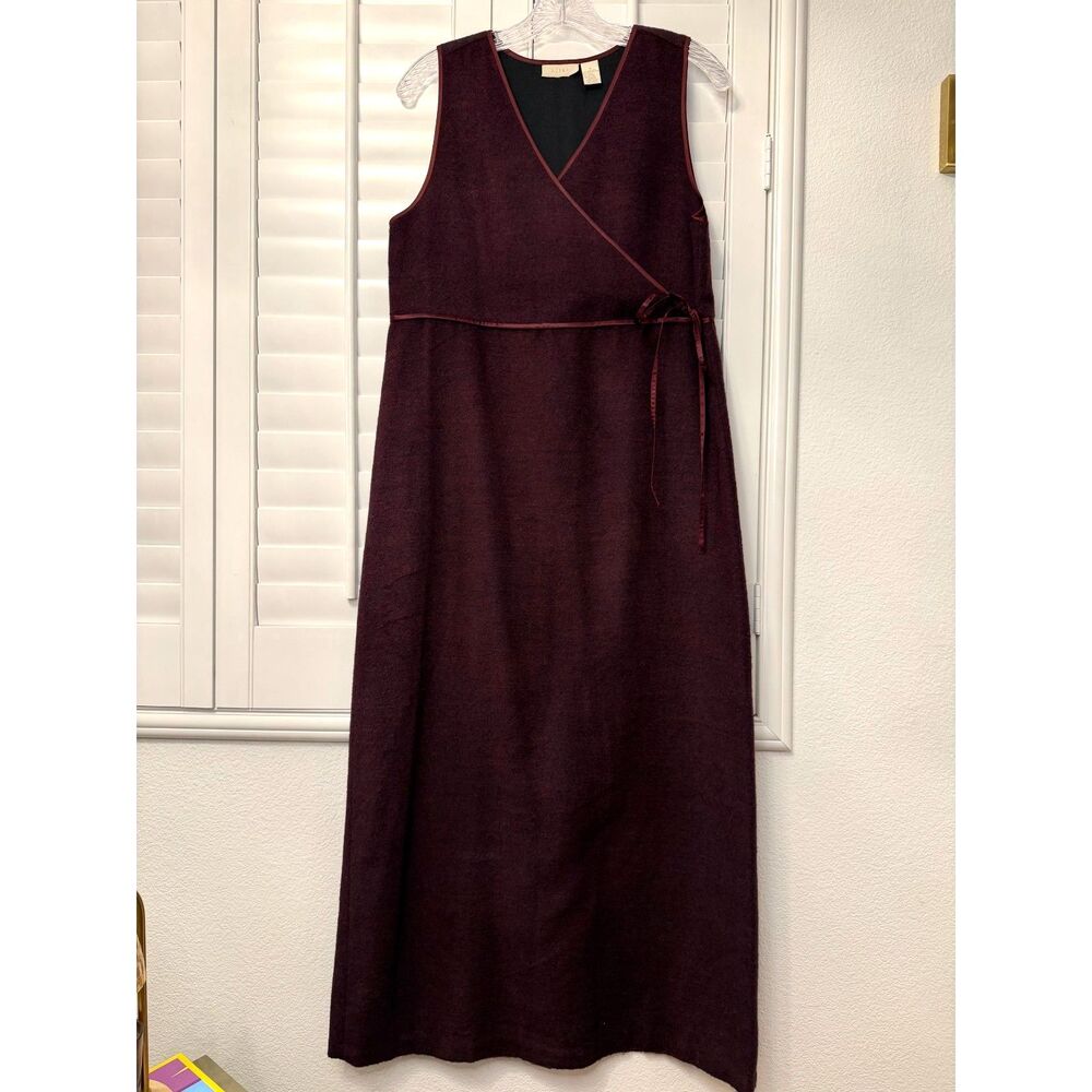 J.Jill Burgundy Boiled Wool Blend Sleeveless Wrap Maxi Vest Dress S